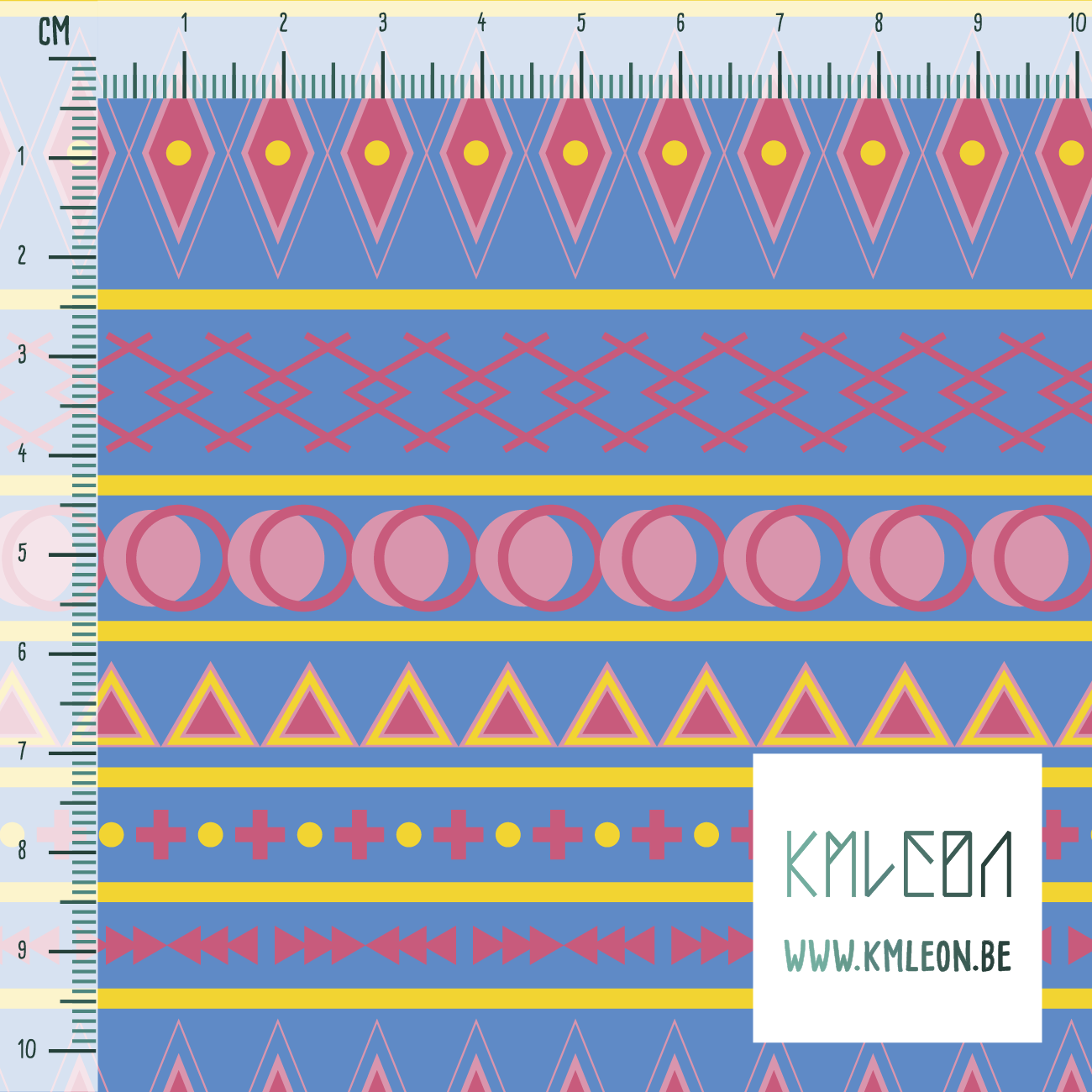 Geometrische vormen in geel en roze stof