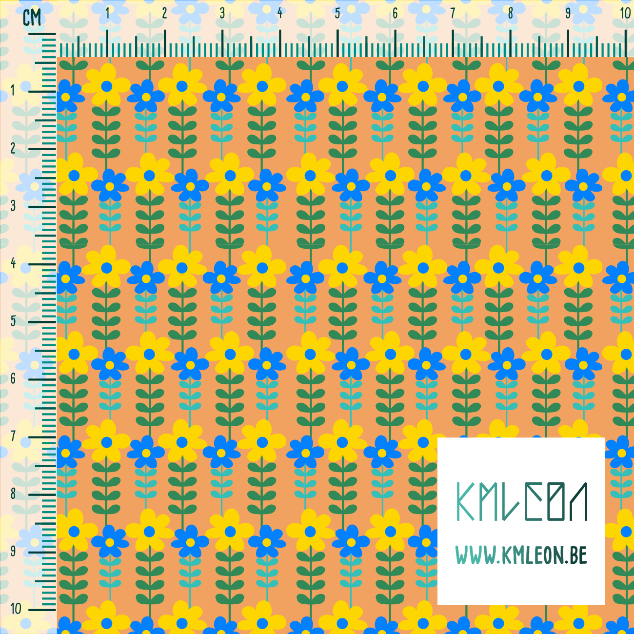 Gele, blauwe en groene bloemen stof