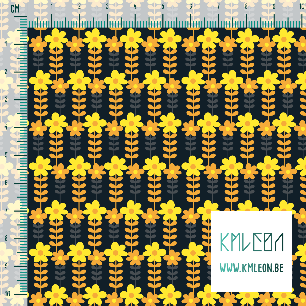 Gele, oranje en grijze bloemen stof