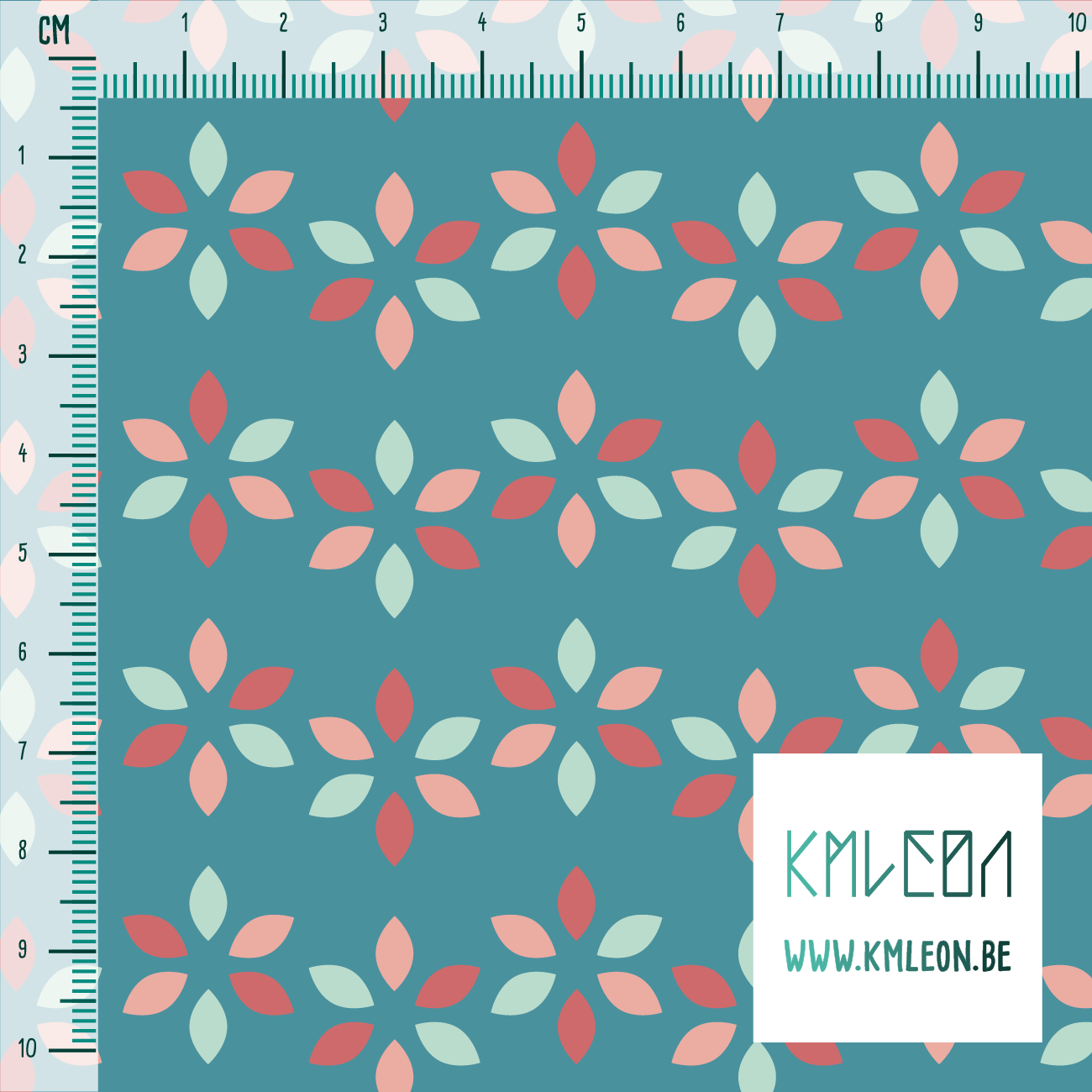 Roze en muntgroene bloemen stof