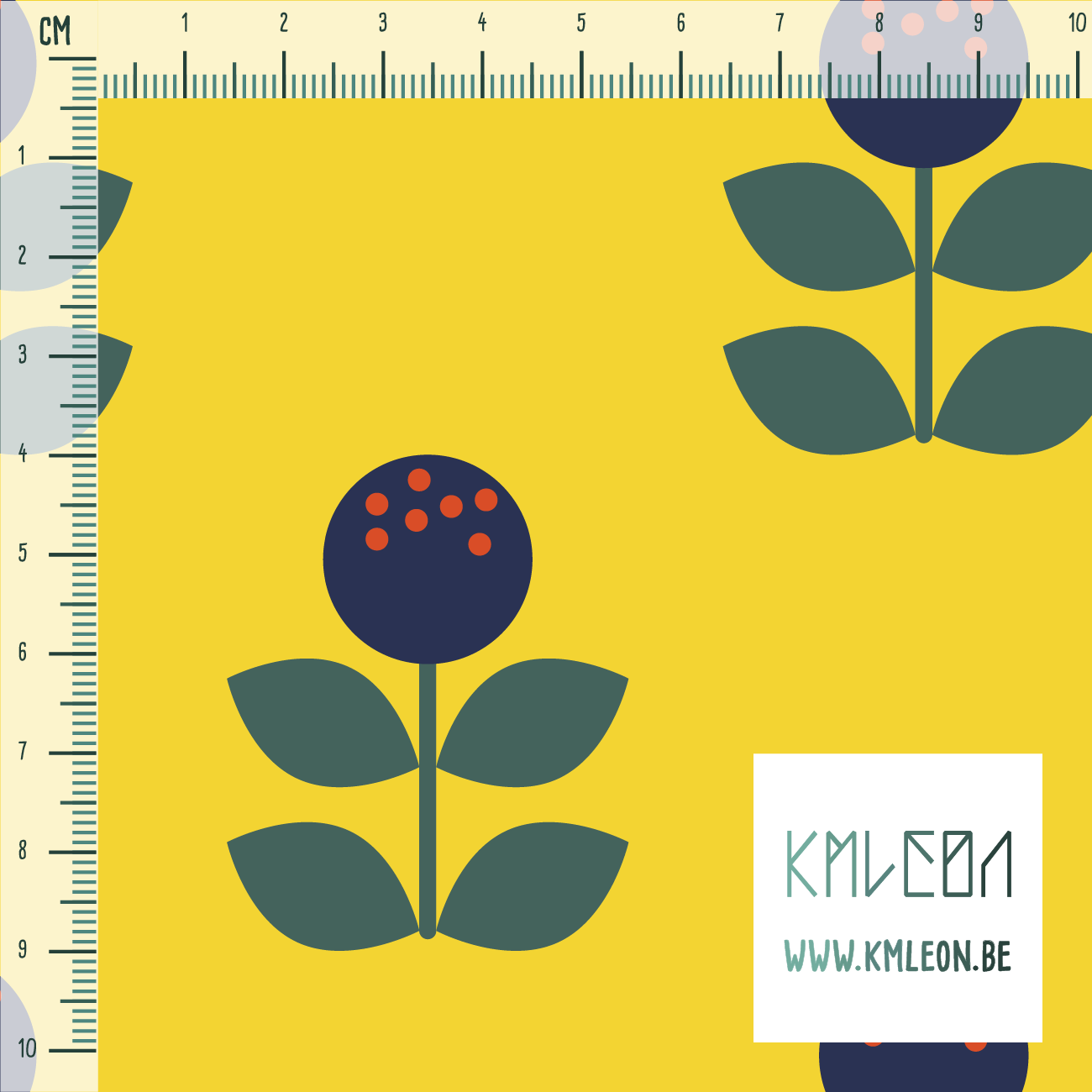 Grote donkerblauwe en groene bloemen stof