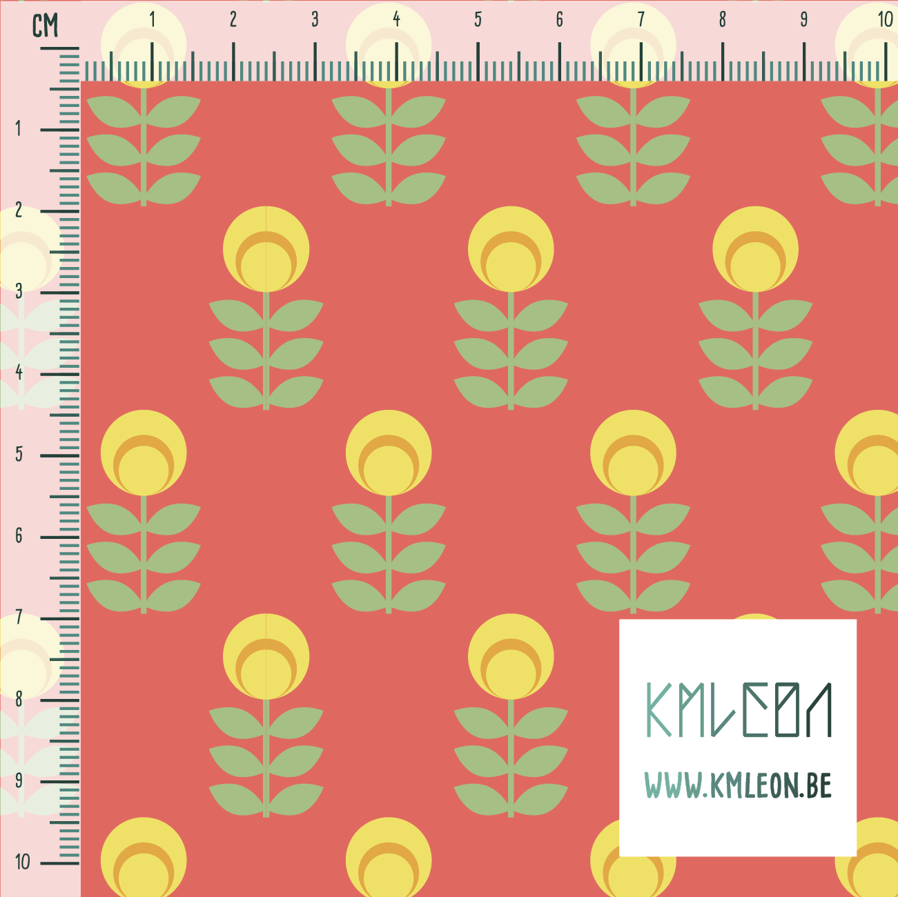 Gele en groene scandinavische bloemen stof