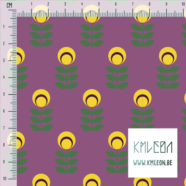 Gele en groene scandinavische bloemen stof