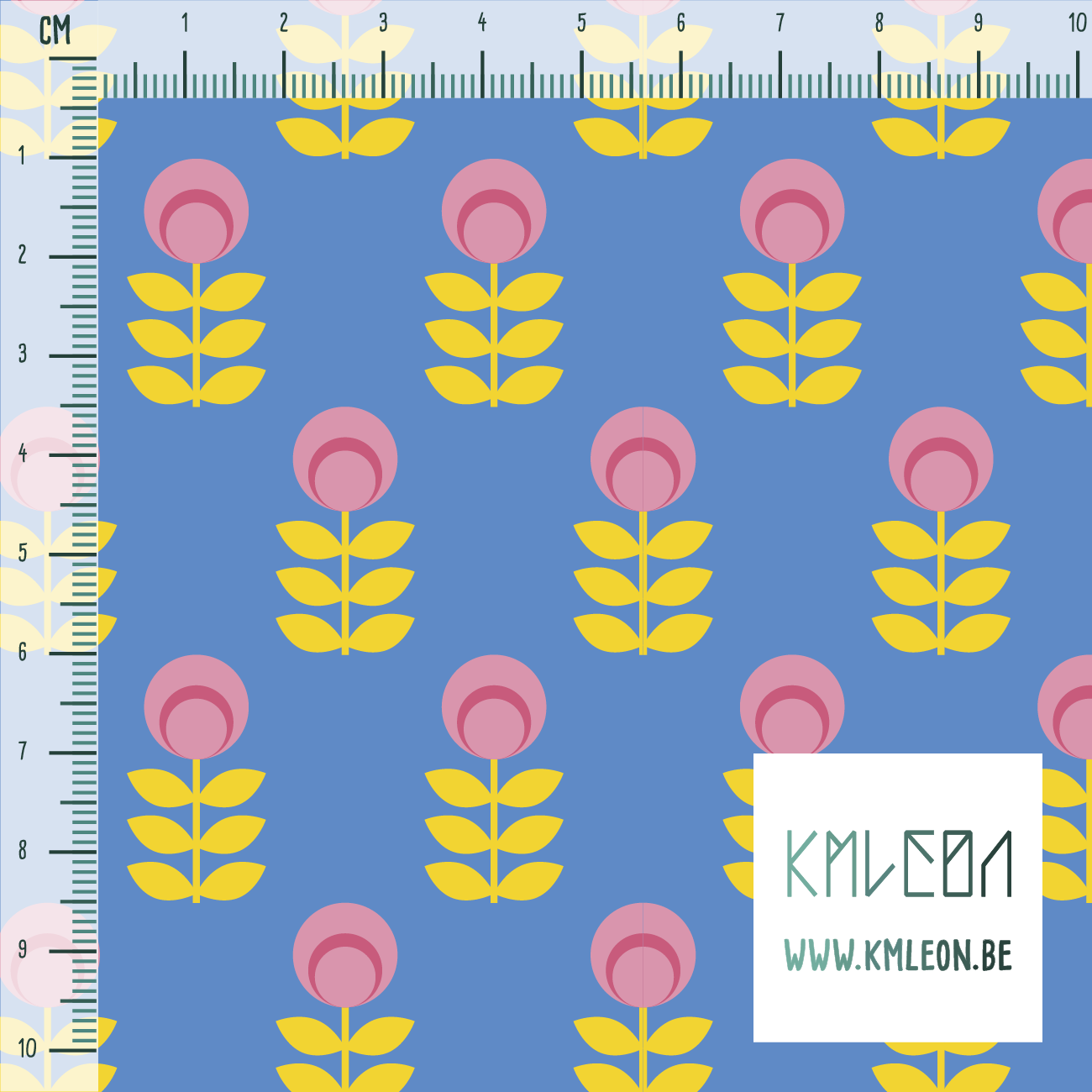 Roze en gele scandinavische bloemen stof