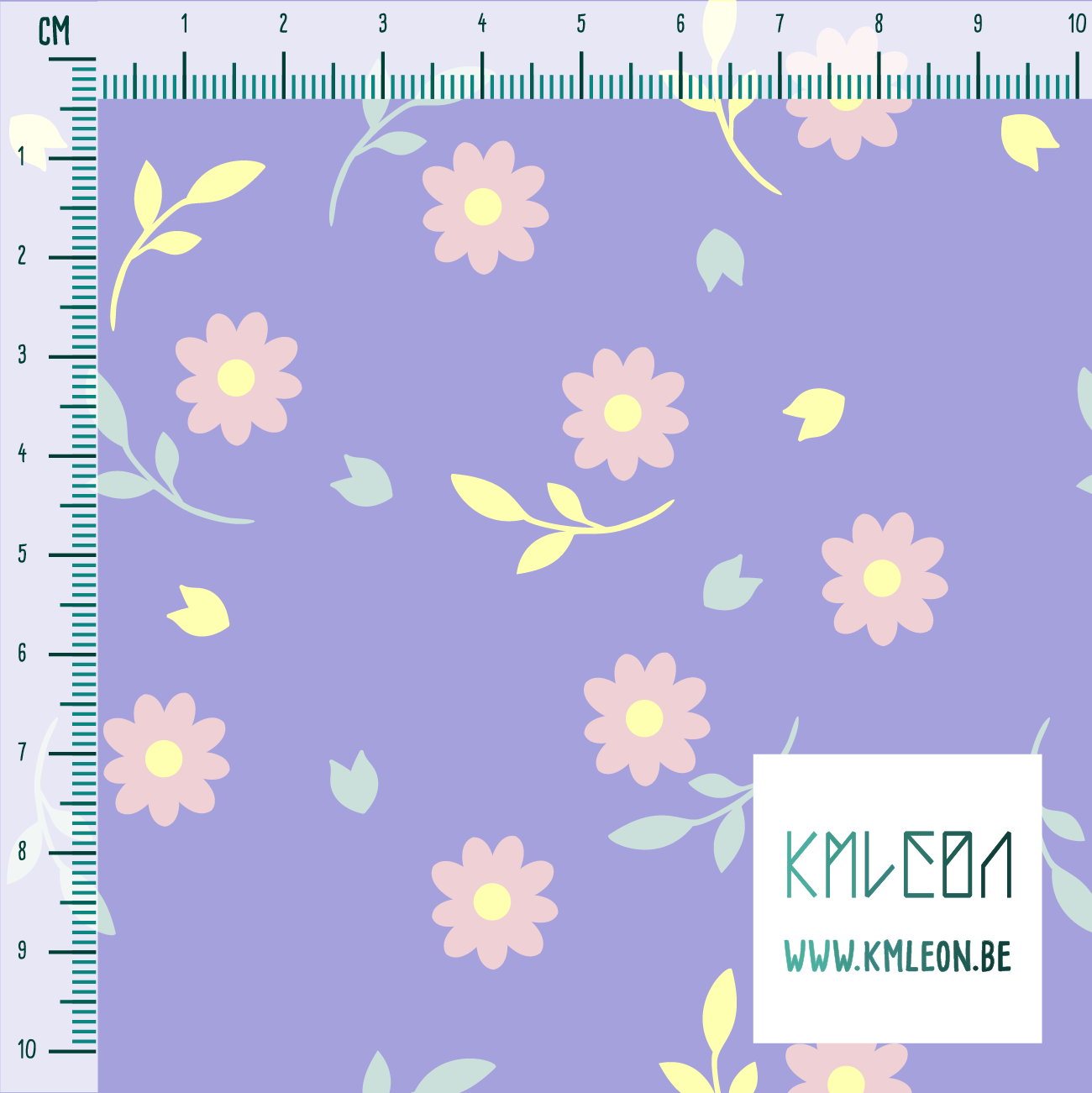 Roze, gele en groene bloemetjes en blaadjes stof