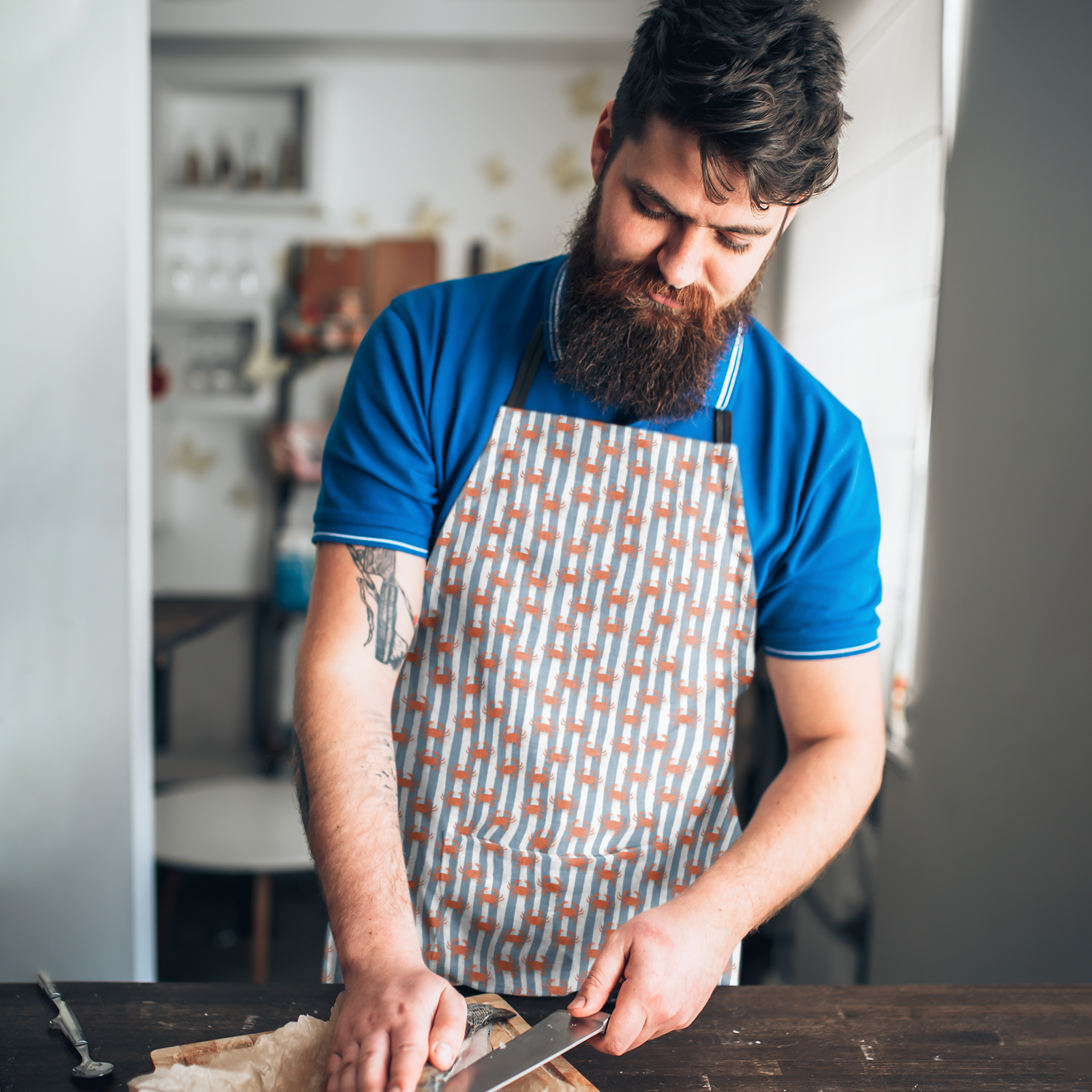 Krabben en strepen stof