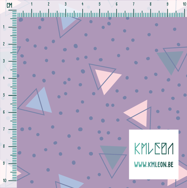 Roze en blauwe driehoeken en blauwe stippen stof