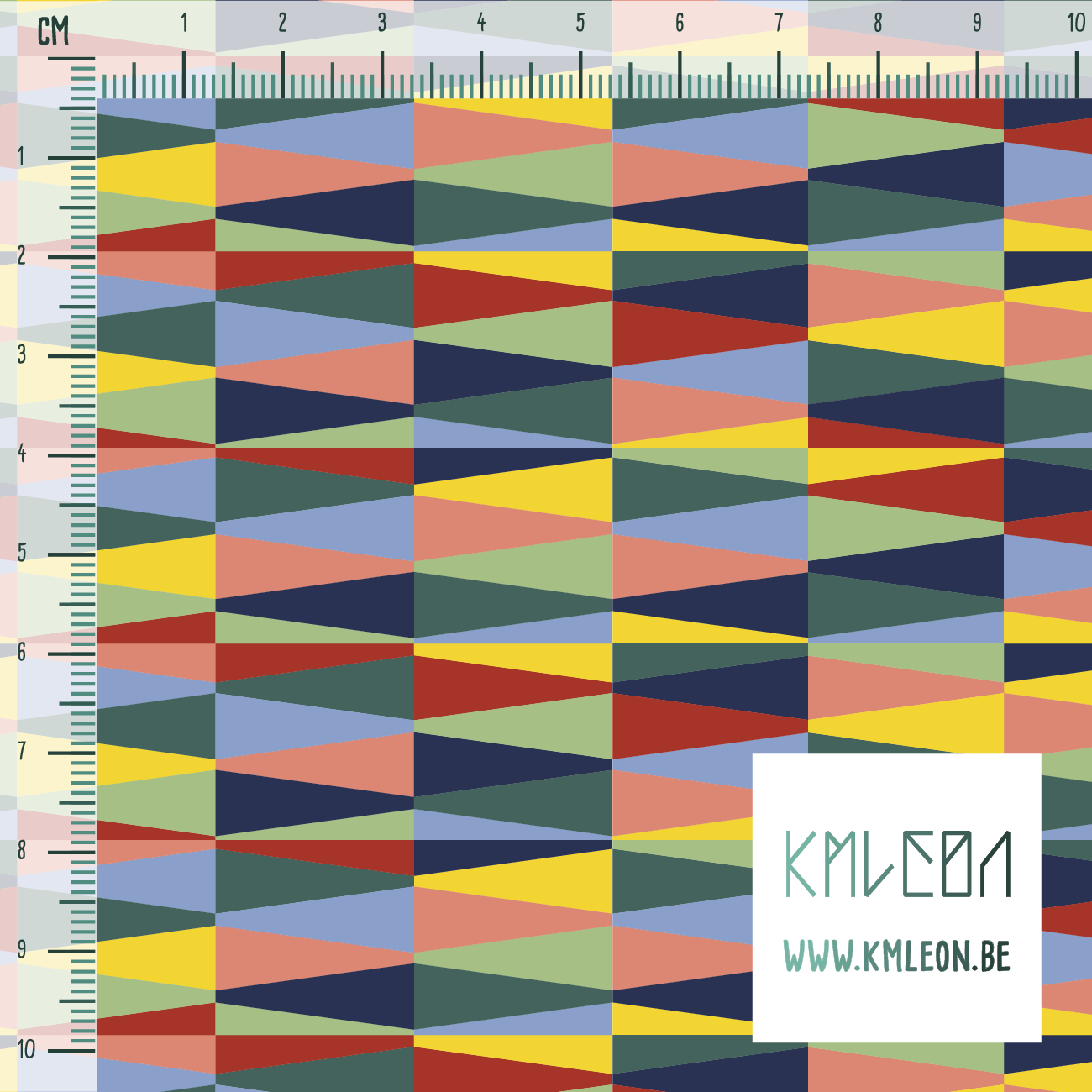 Kleurrijke driehoeken in geel, koraalroze, groen, blauw en rood stof