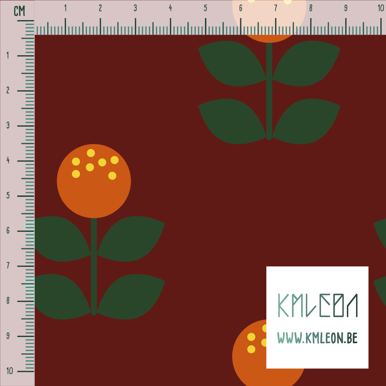 Grote oranje en groene bloemen stof