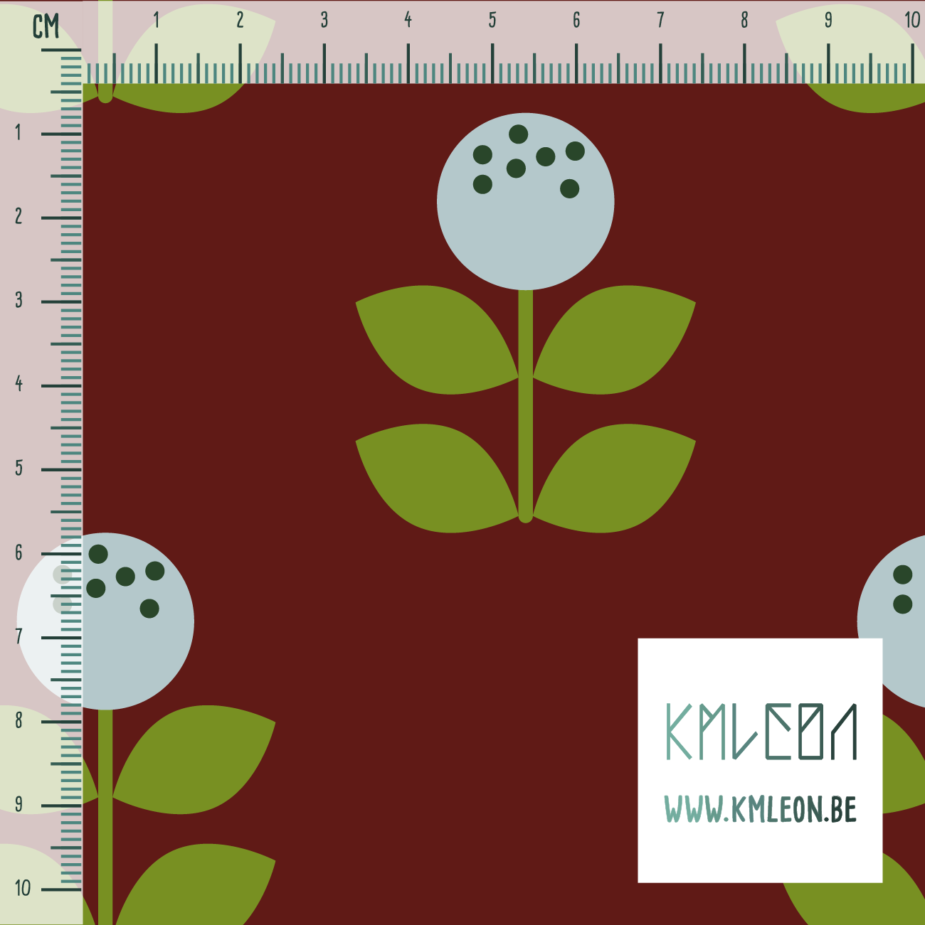 Grote lichtblauwe en groene bloemen stof