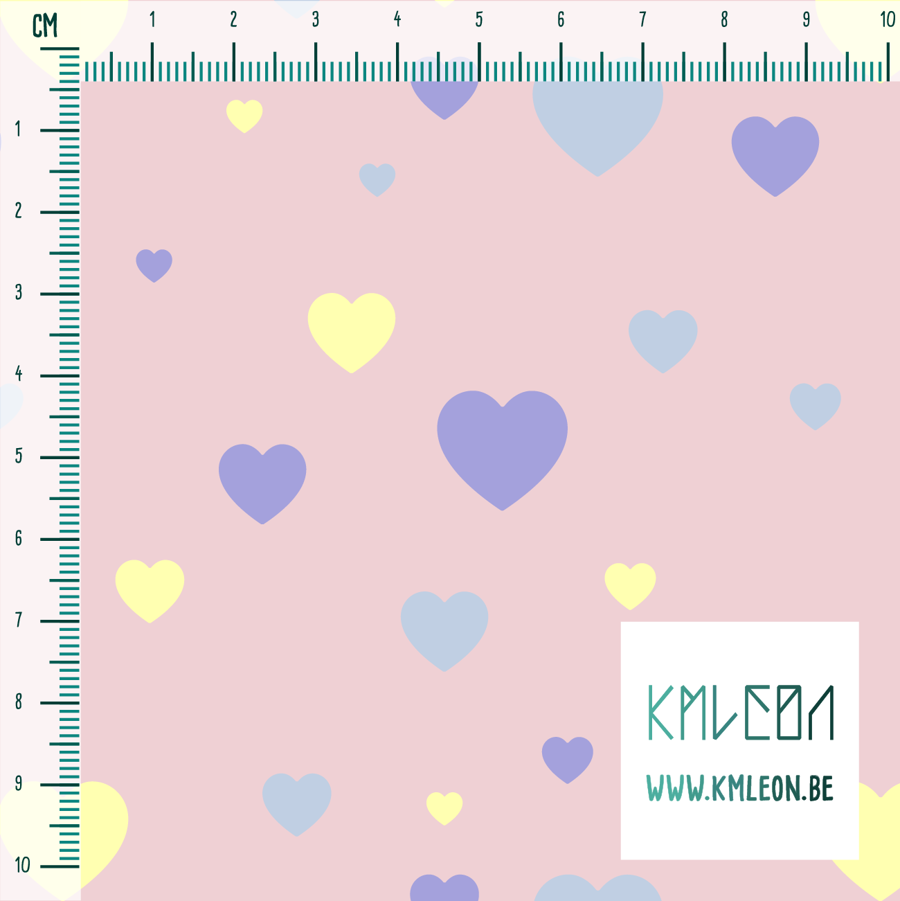 Gele, paarse en blauwe hartjes stof