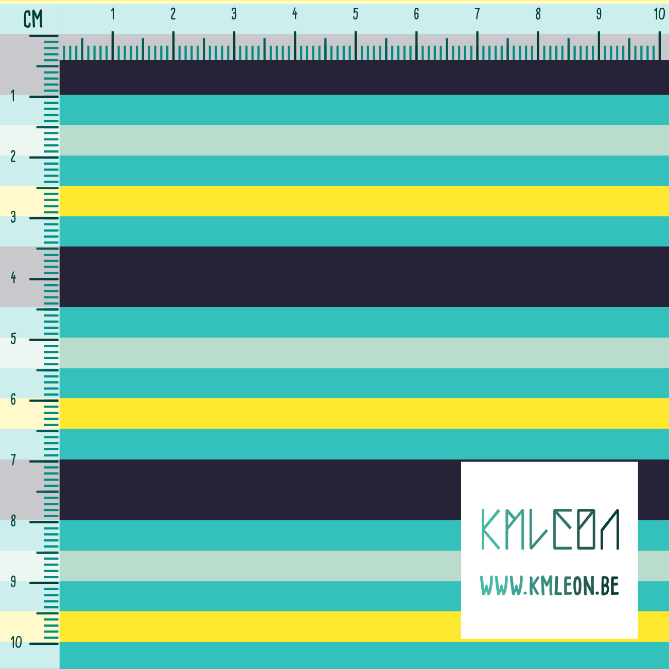 Horizontale strepen in geel, blauwgroen en donkerblauw stof
