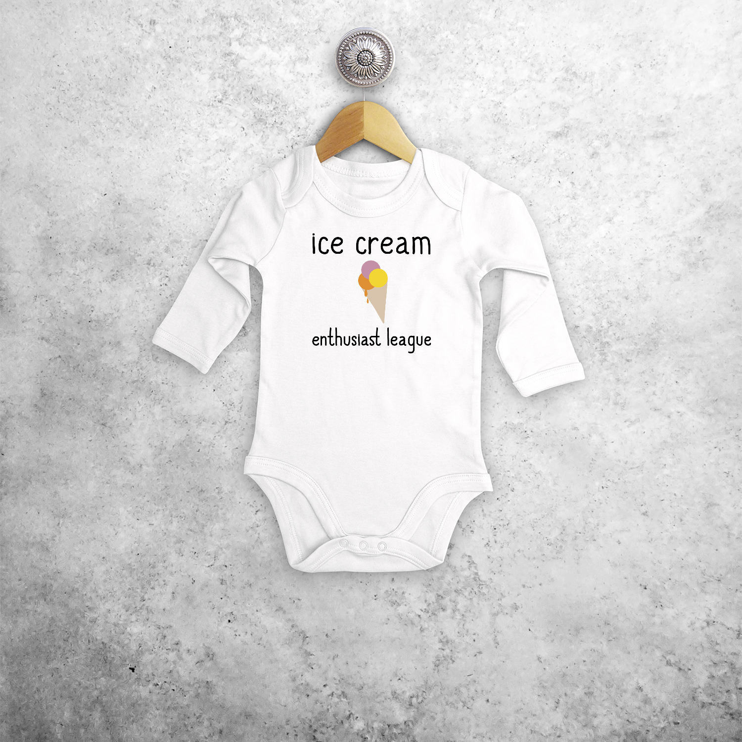 'Ice cream enthusiast league' baby kruippakje met lange mouwen