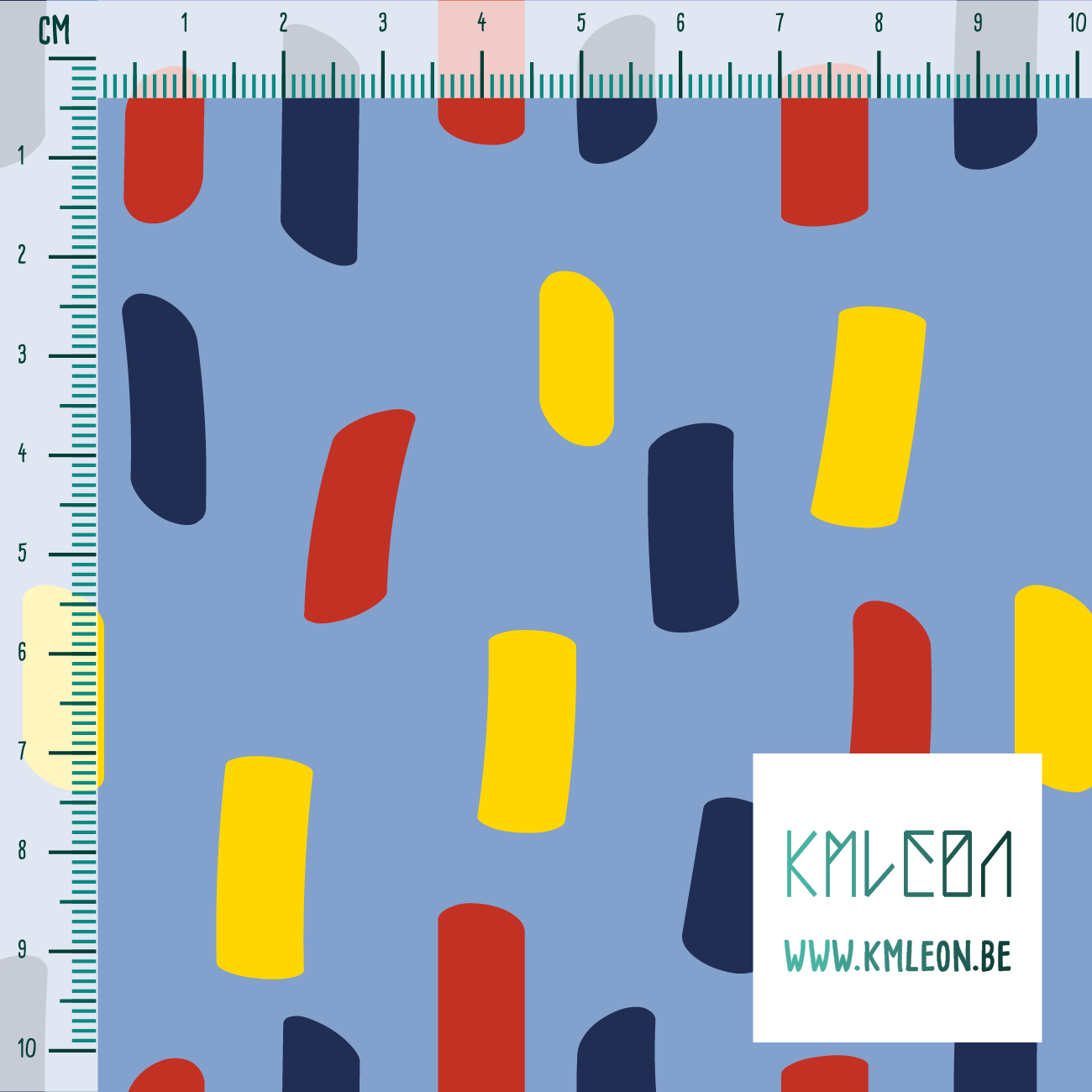 Gele, rode en donkerblauwe onregelmatige strepen stof