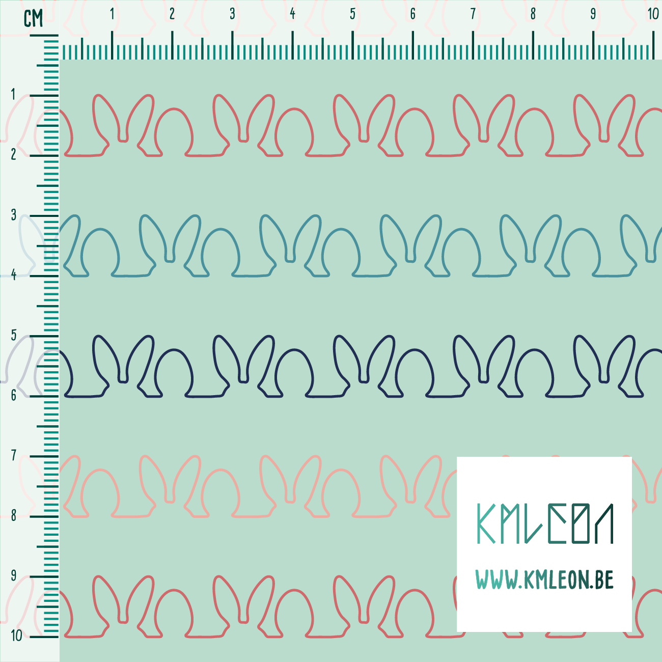 Blauwe, blauwgroene en roze konijnen en eieren stof