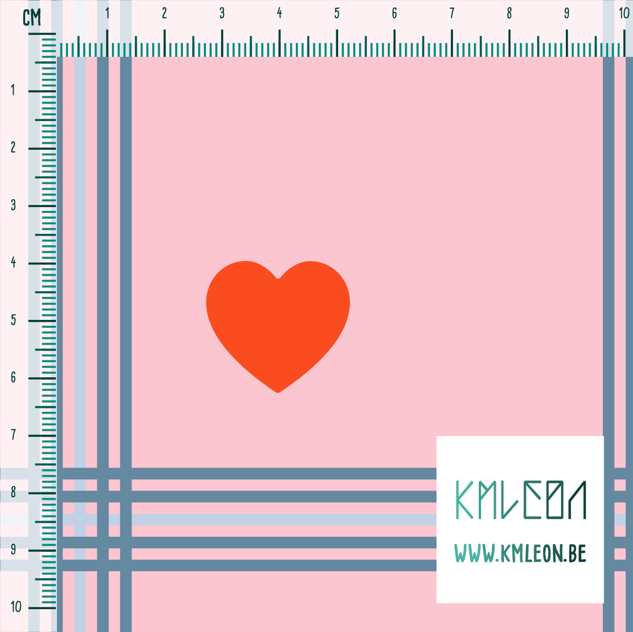 Blauwe ruiten met oranje harten stof