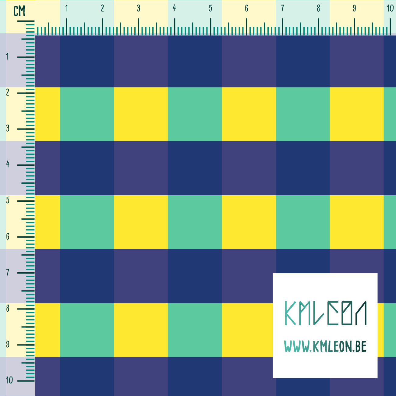 Blauwgroene, blauwe en gele ruitjes stof