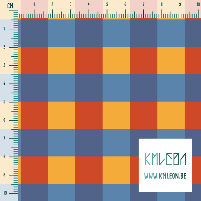 Rode, blauwe en oranje ruitjes stof