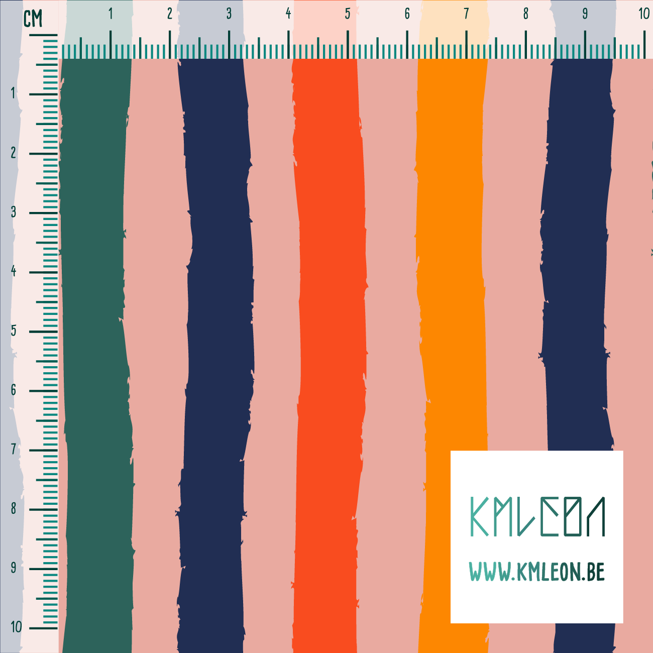 Gele, oranje, donkerblauwe en groene strepen stof