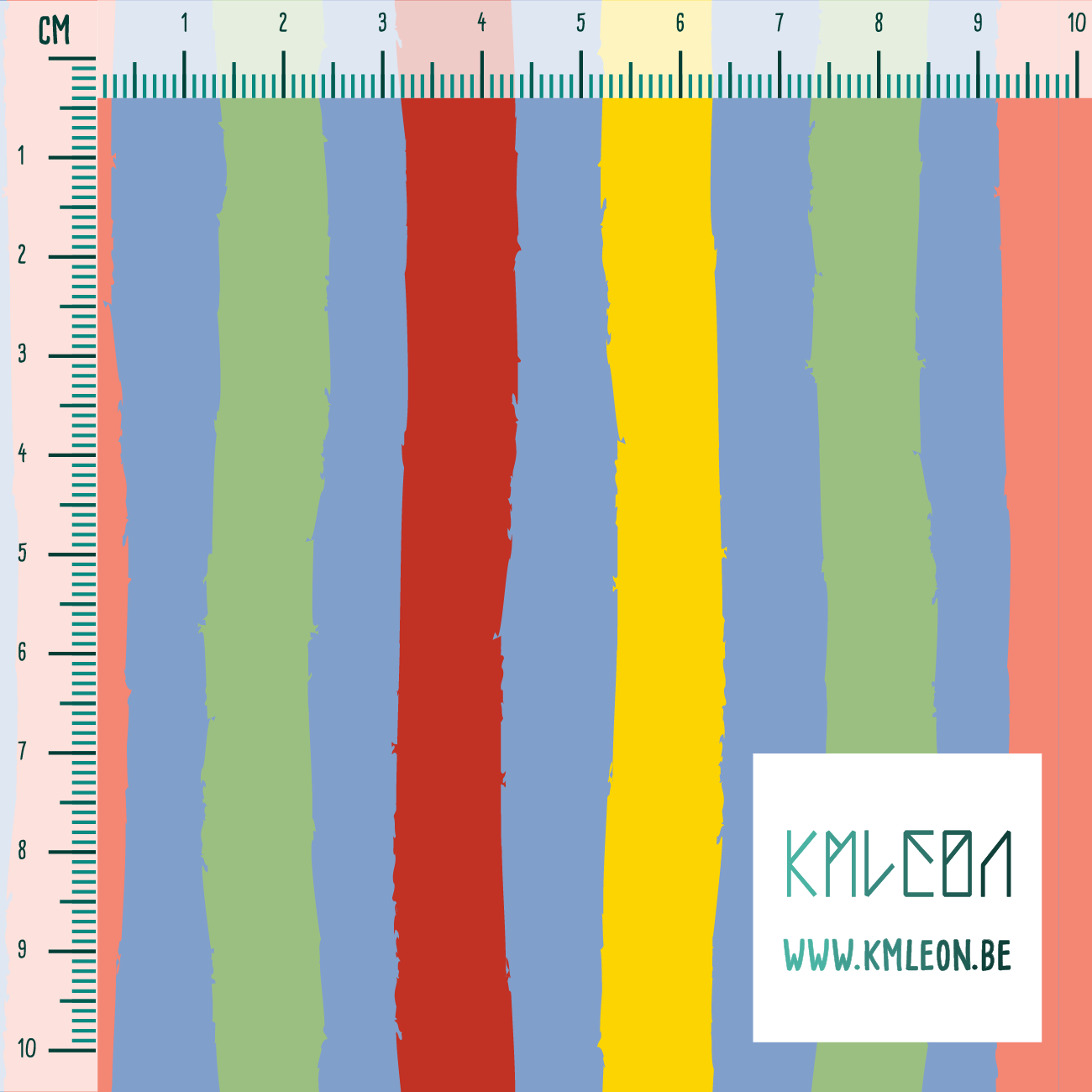 Gele, rode, koraalroze en groene strepen stof