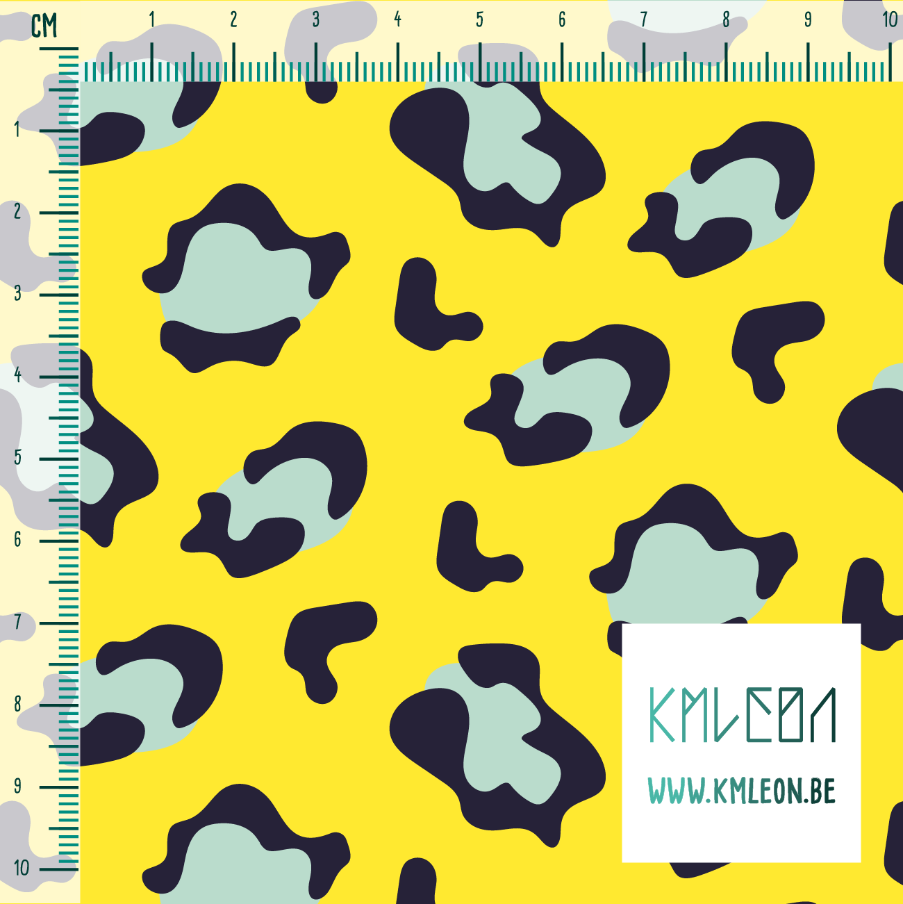 Donkerblauwe en muntgroene luipaardprint stof