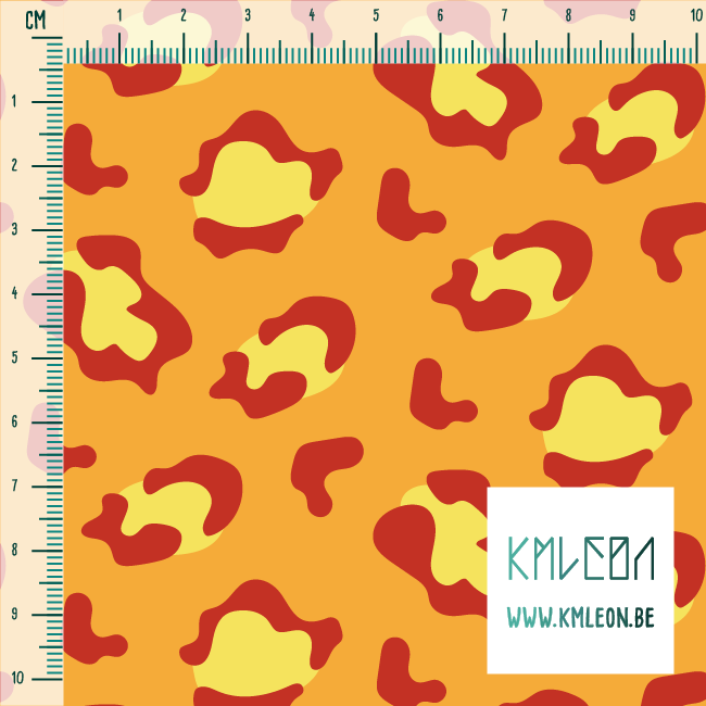 Gele en rode luipaardprint stof