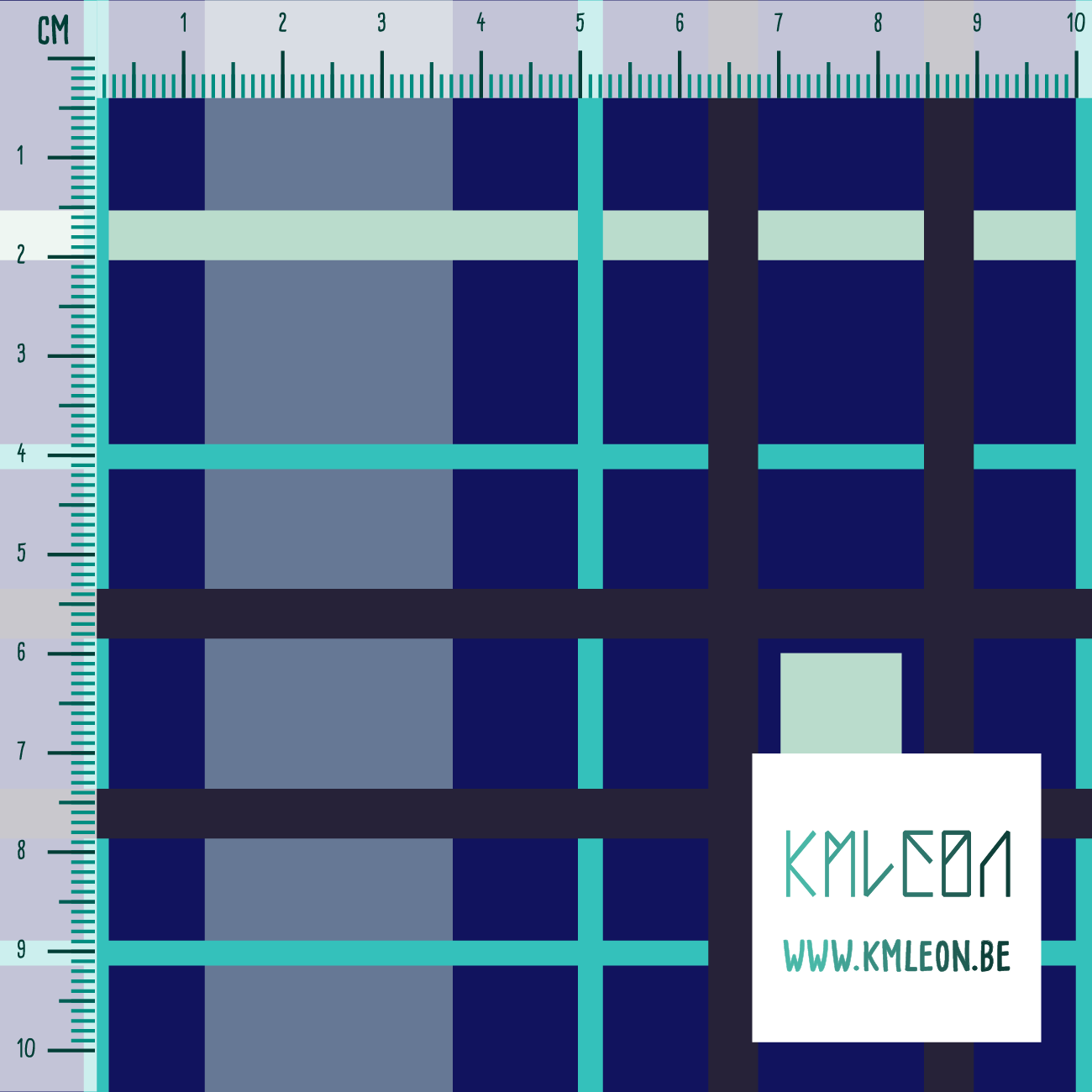 Donkerblauwe, blauwgroene en muntgroene ruiten stof