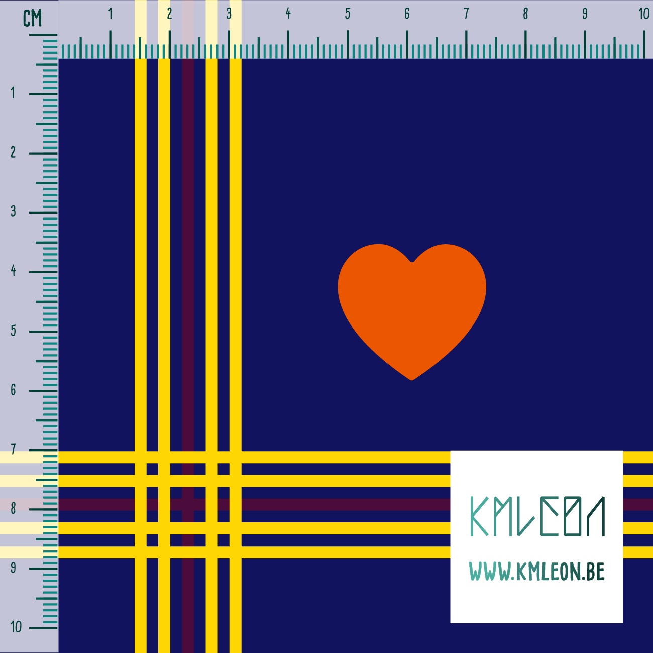 Gele en paarse ruiten met oranje harten stof
