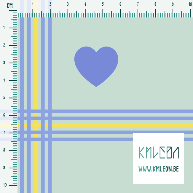 Gele en blauwpaarse ruiten met blauwpaarse harten stof