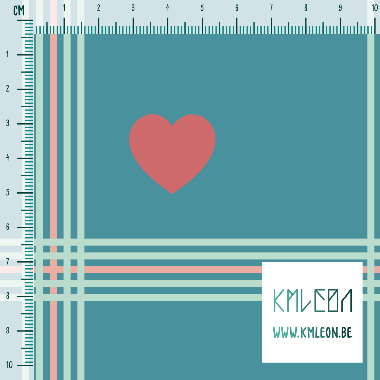 Roze en muntgroene ruiten met roze harten stof