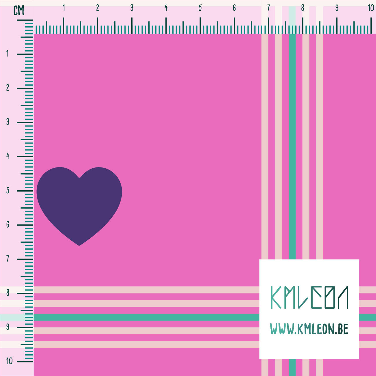 Roze en groene ruiten met paarse harten stof