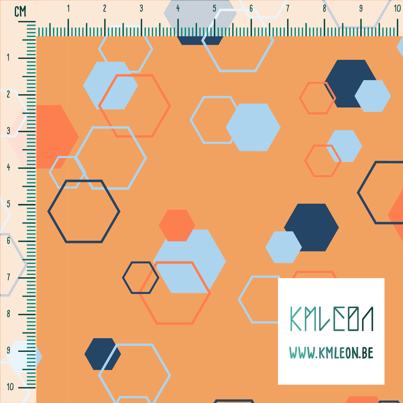 Willekeurige blauwe, donkerblauwe en oranje achthoeken stof