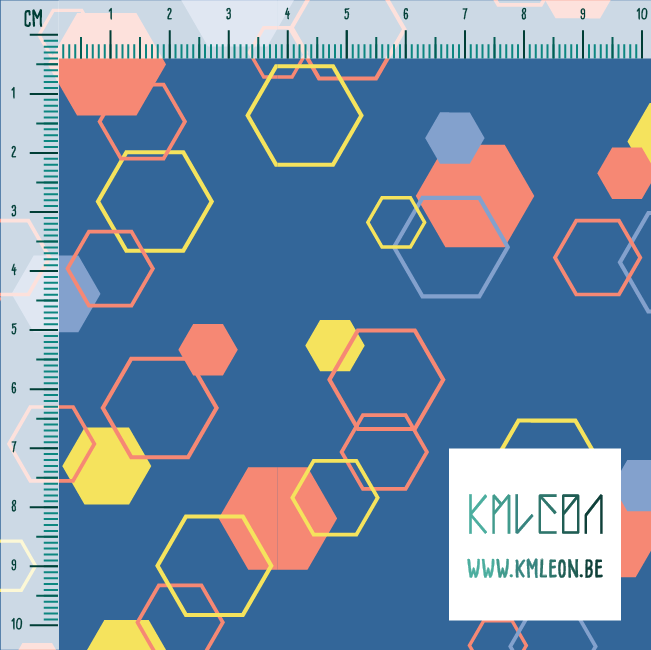 Willekeurige gele, blauwe en roze achthoeken stof