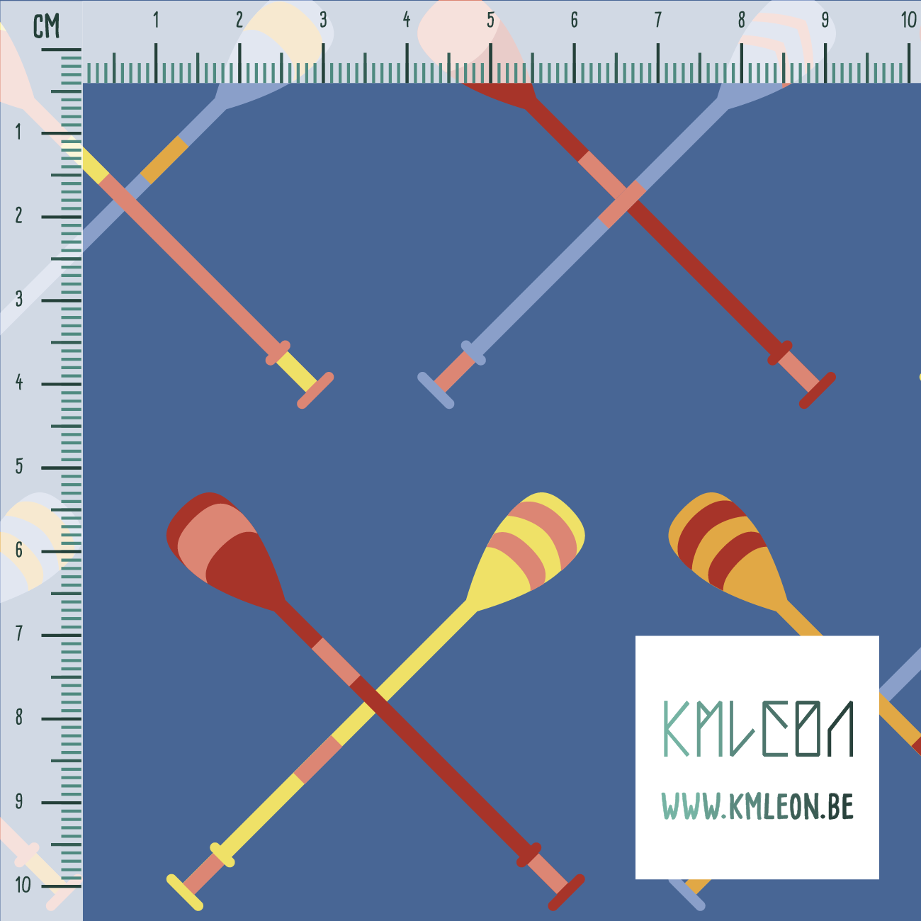 Rode, gele, oranje, blauwe en roze roeispanen stof