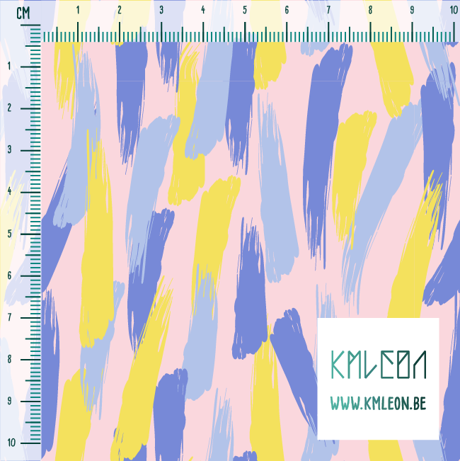 Gele en blauwpaarse penseelstreken stof