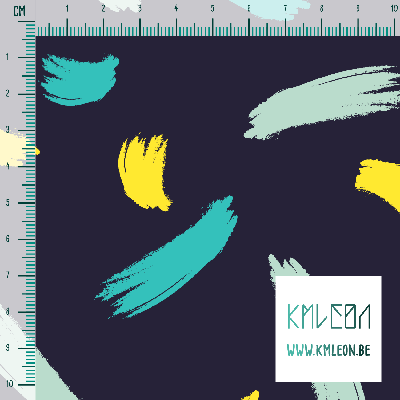 Gele en blauwgroene penseelstreken stof