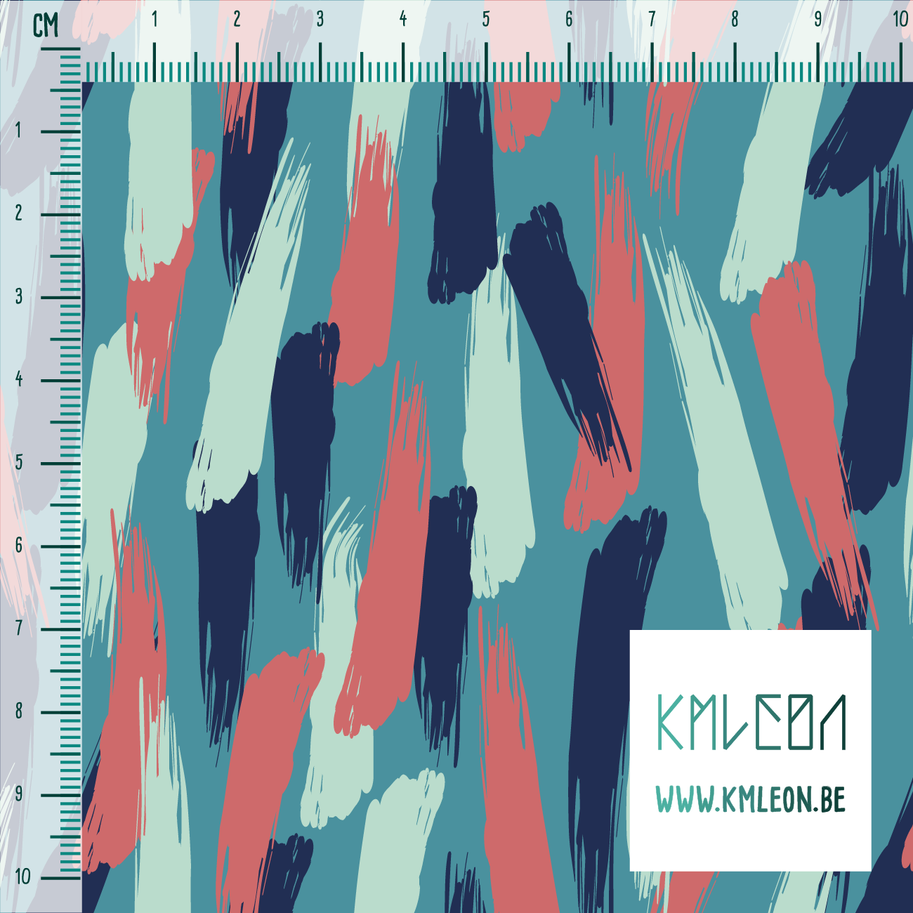 Roze, donkerblauwe en muntgroene penseelstreken stof