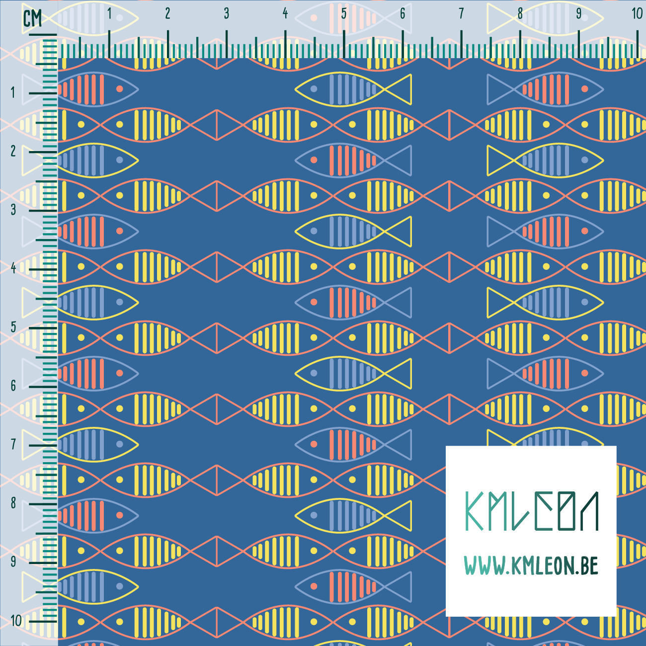 Gele, roze en blauwe vissen stof