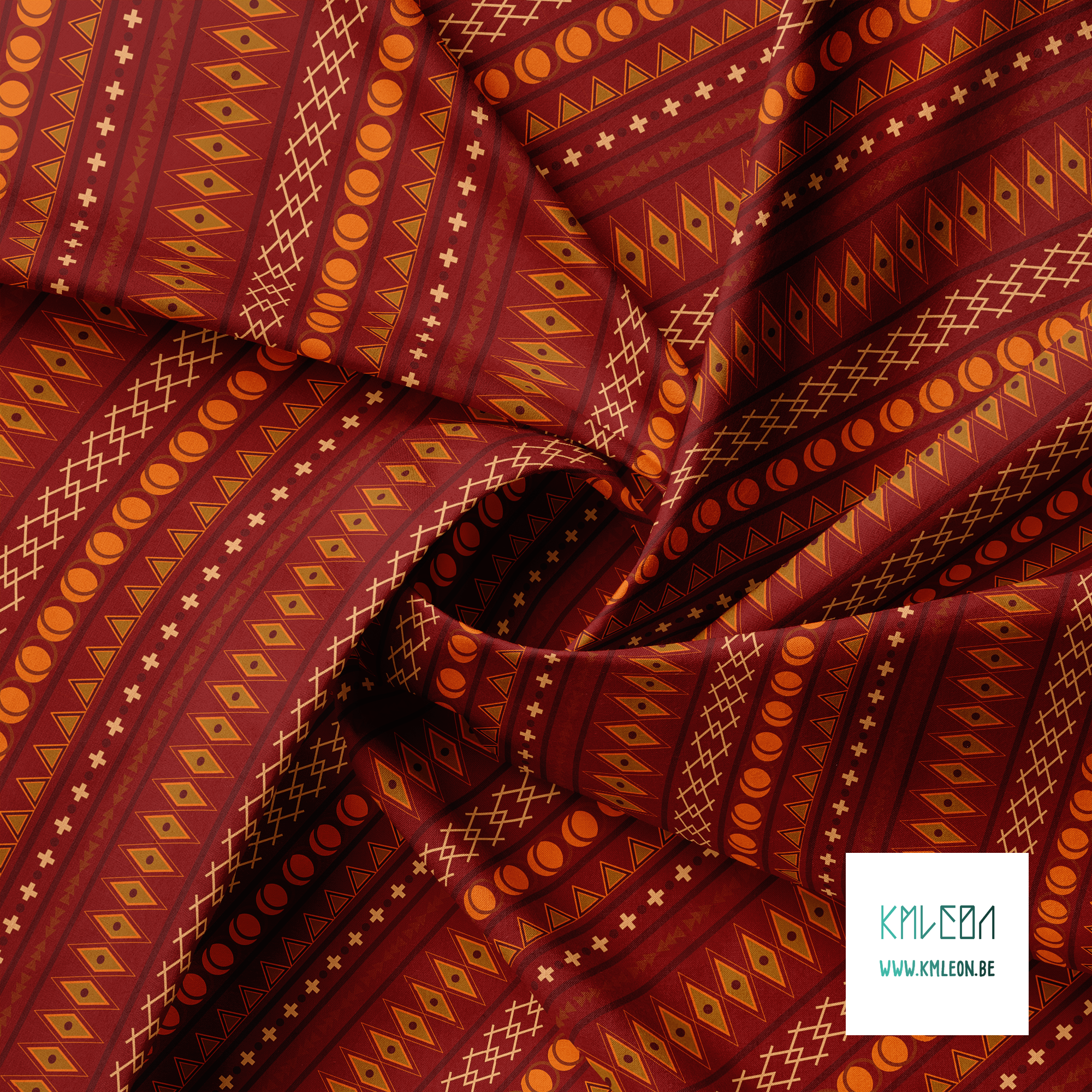 Geometrische vormen in bruin, beige en oranje stof