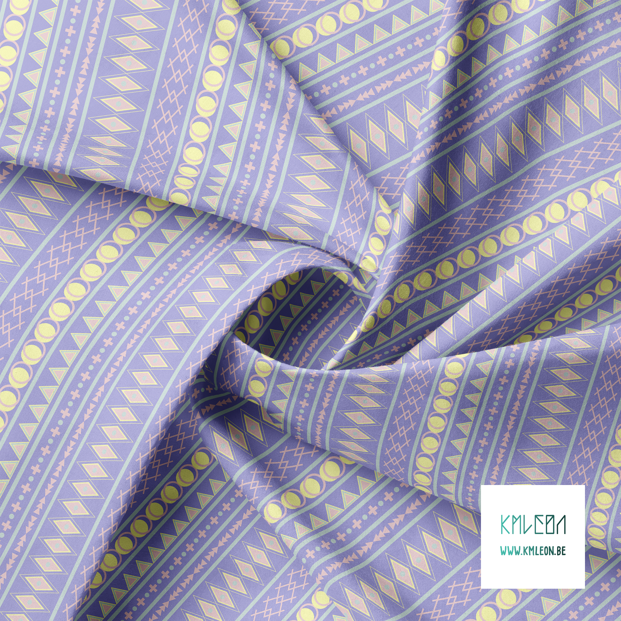 Geometrische vormen in geel, roze en groen stof