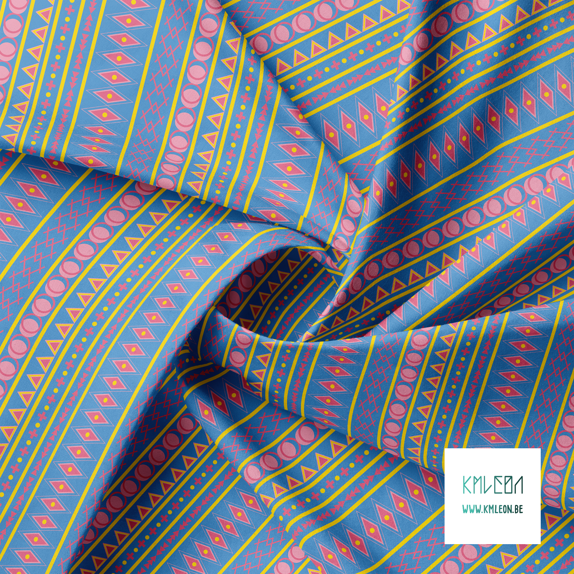 Geometrische vormen in geel en roze stof