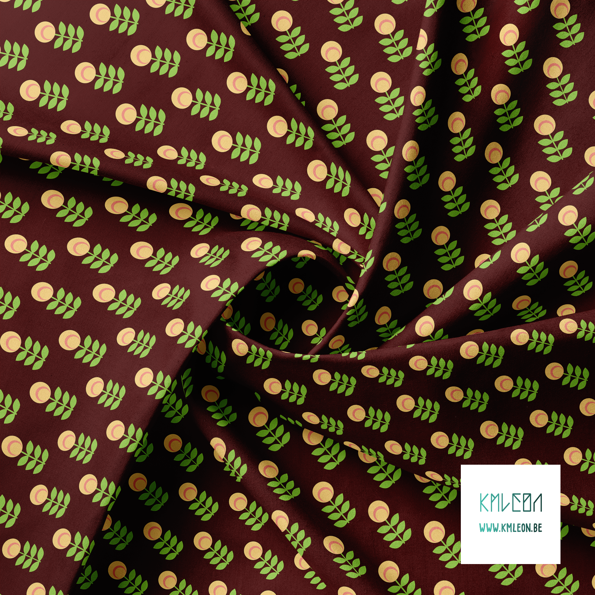 Gele en groene scandinavische bloemen stof