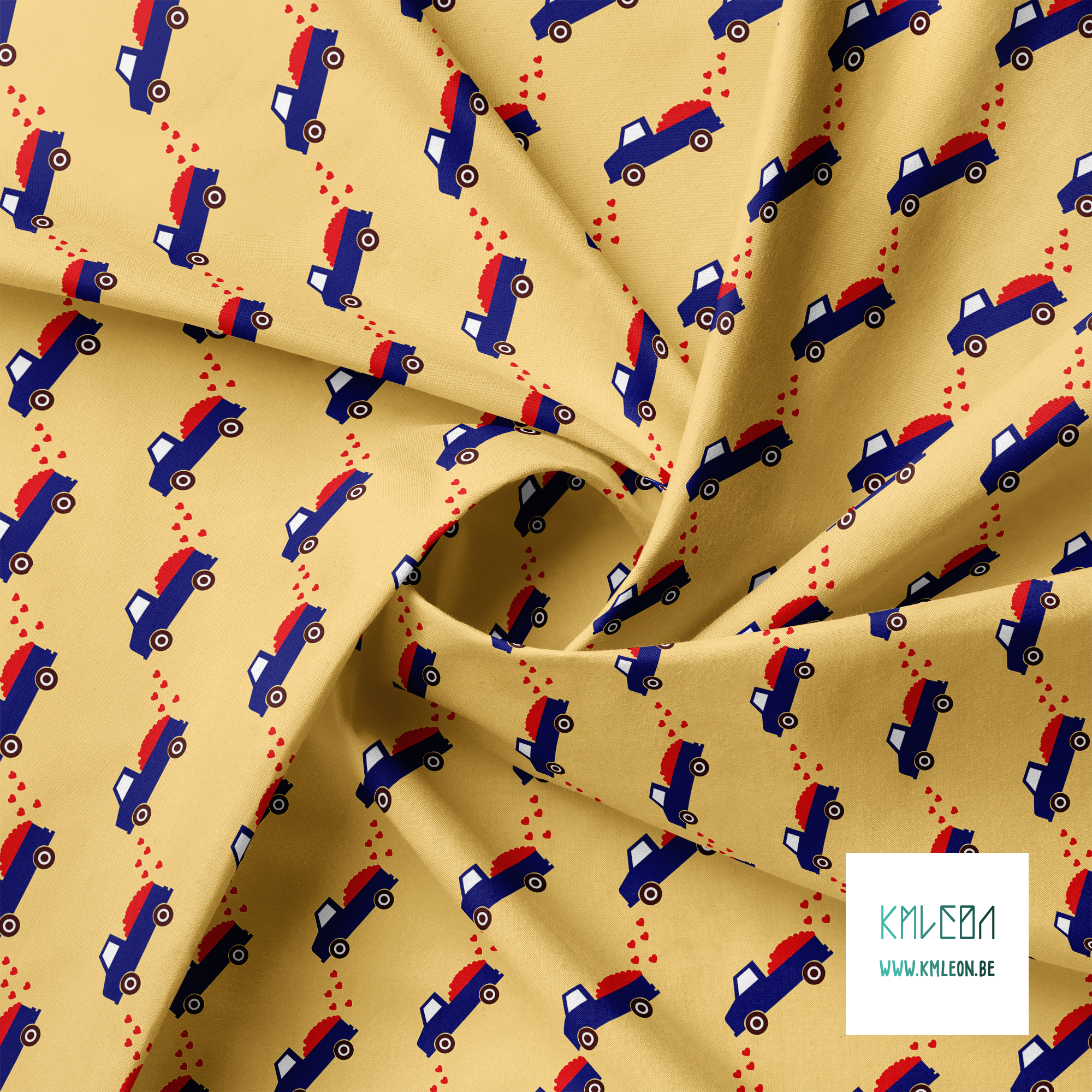 Blauwe vrachtwagens met hartjes stof