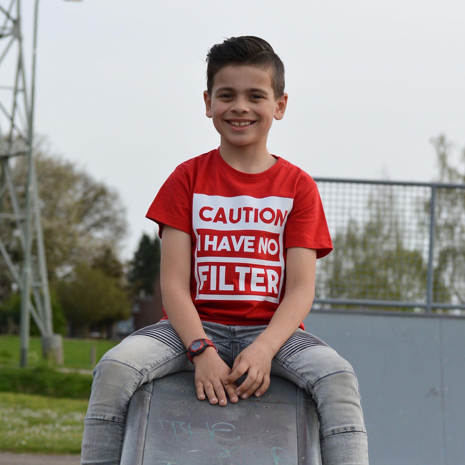 Caution: I have no filter' kind shirt met korte mouwen