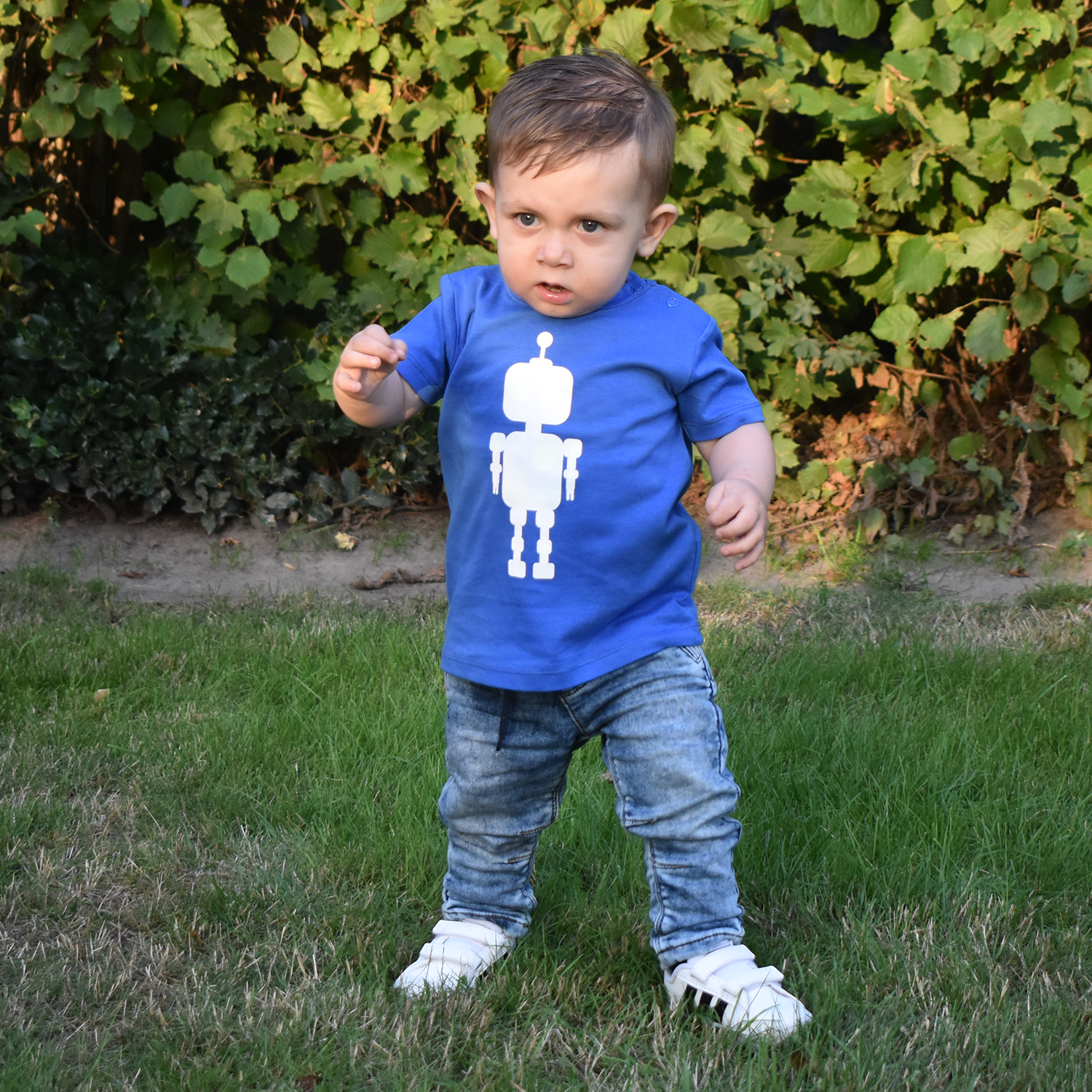 Robot glow in the dark baby shirt met korte mouwen