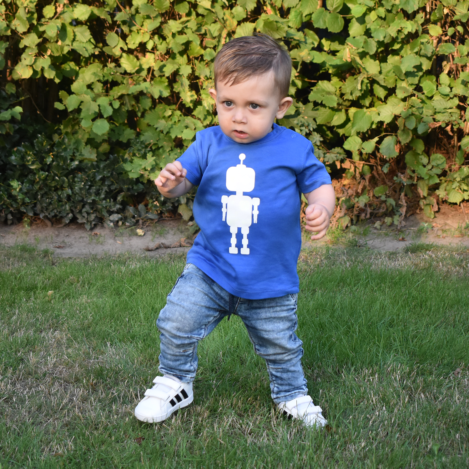 Robot glow in the dark baby shirt met korte mouwen