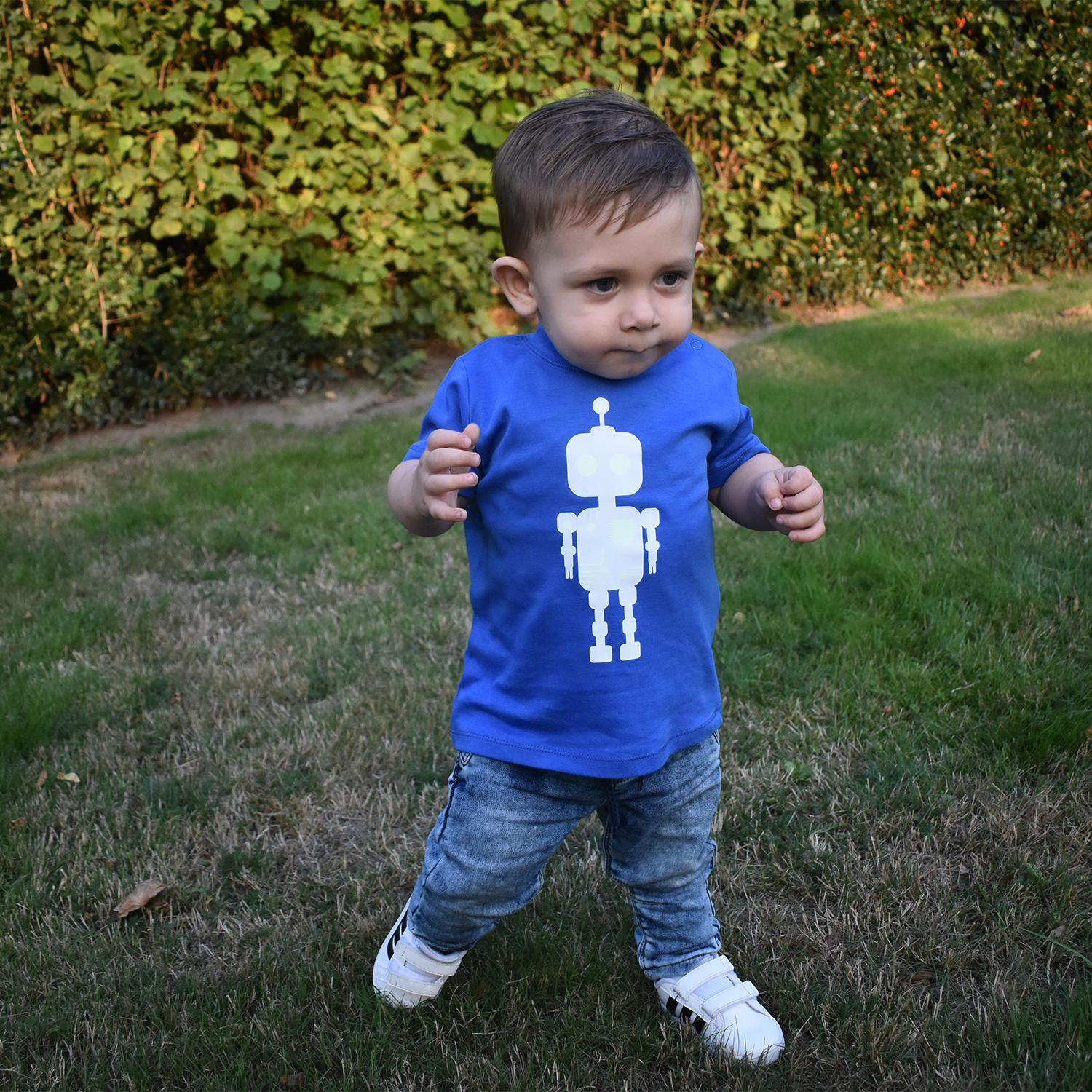 Robot glow in the dark baby shirt met korte mouwen