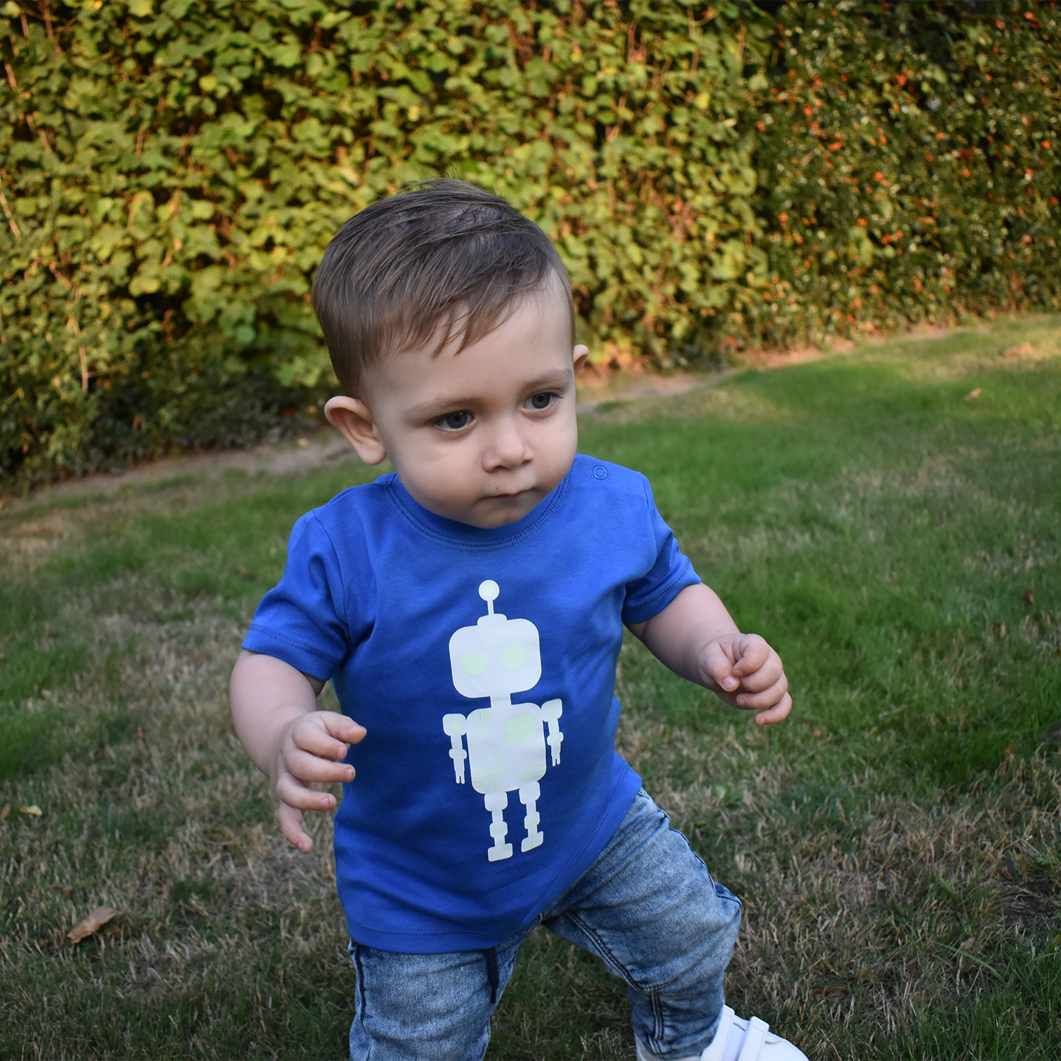 Robot glow in the dark baby shirt met korte mouwen