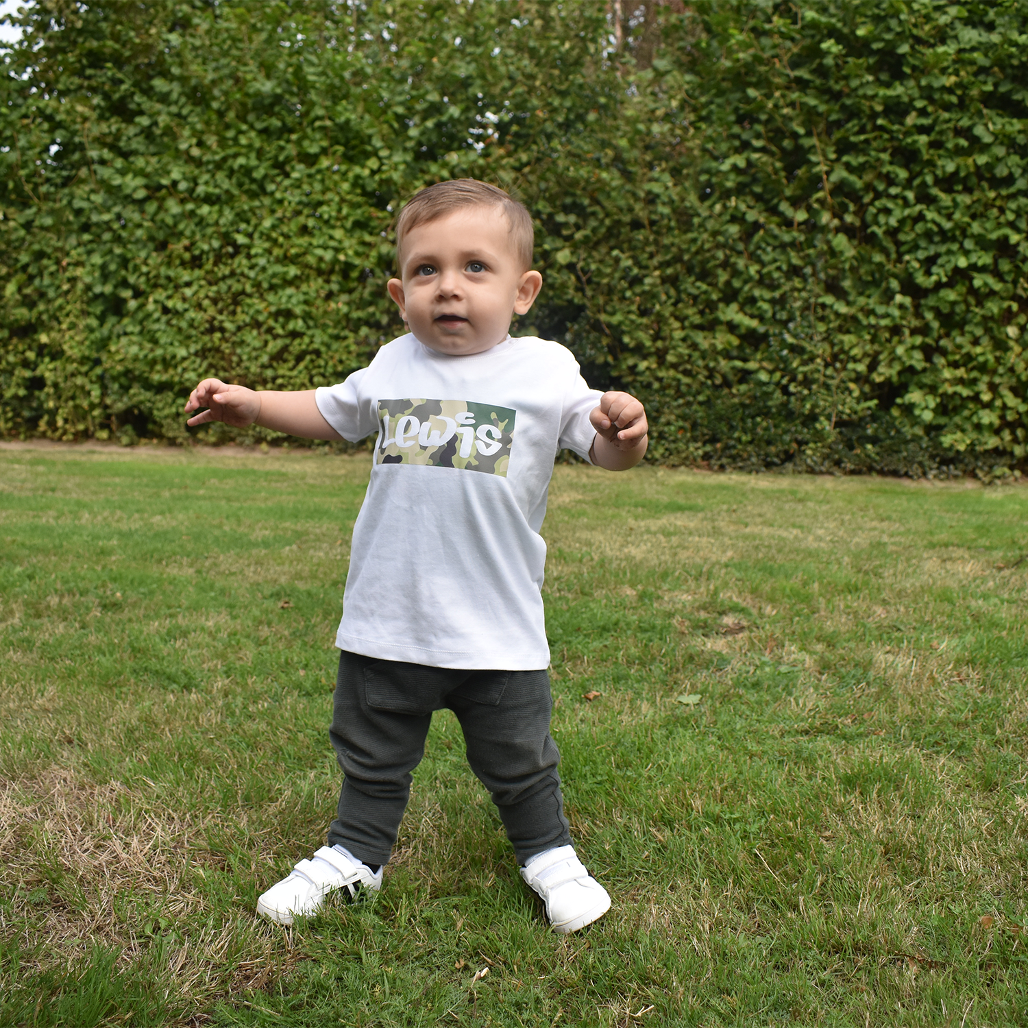 Camouflage naam baby shirt met korte mouwen