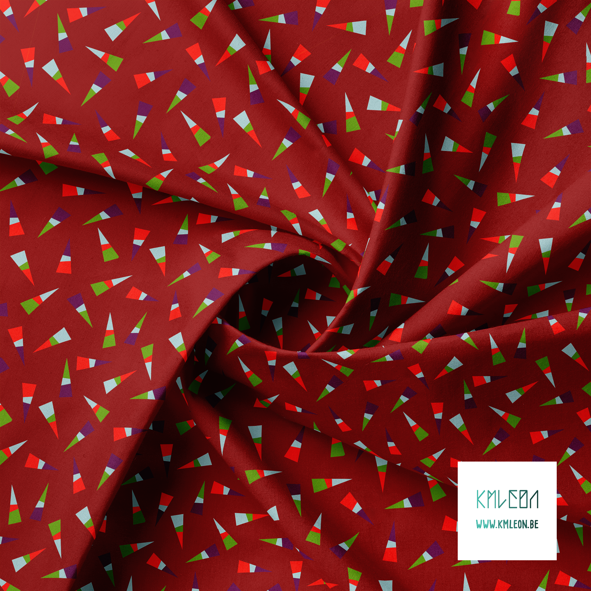 Rode, paarse, groene en lichtblauwe driehoeken stof